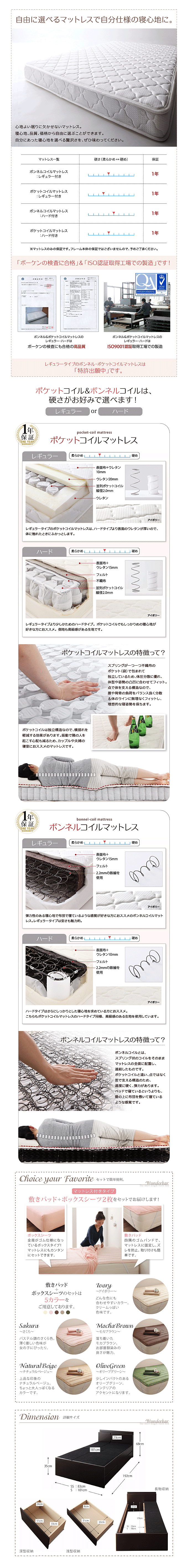 ショート丈チェストベッド コンセント付き wunderbar ヴンダーバールのマットレス