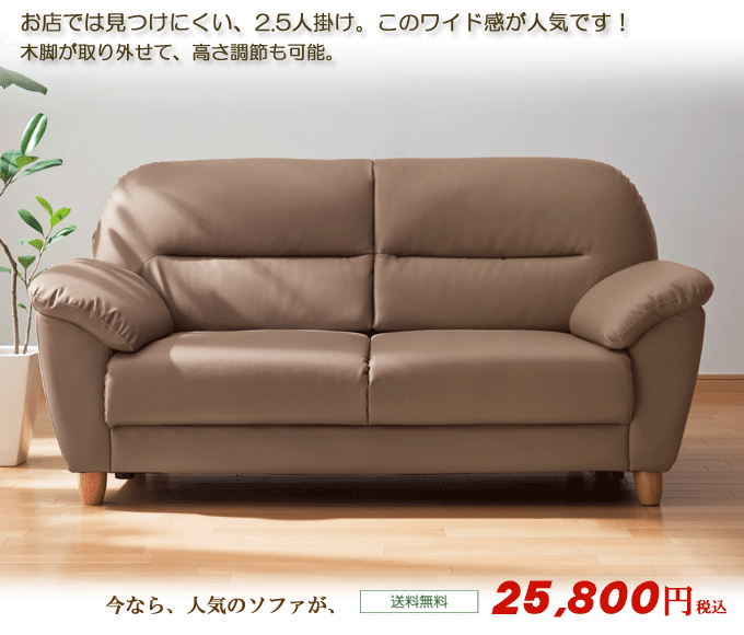 リビングソファ 2.5人掛ブラウン3680-80