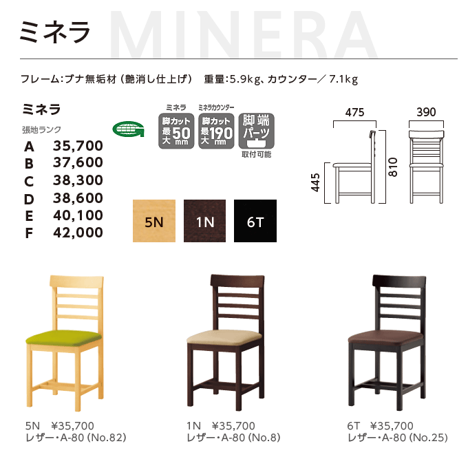 和風椅子 ミネラ 5N/1N/6T 商品仕様