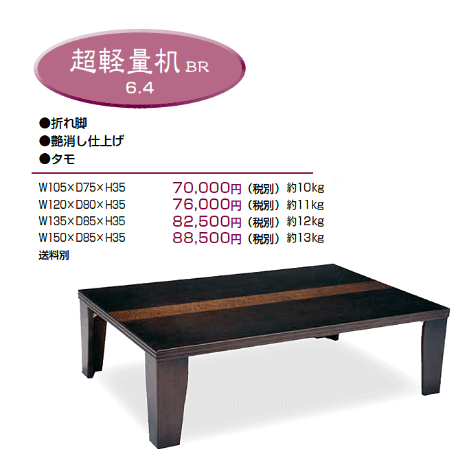和風テーブル 折脚座卓 超軽量机BR 商品仕様