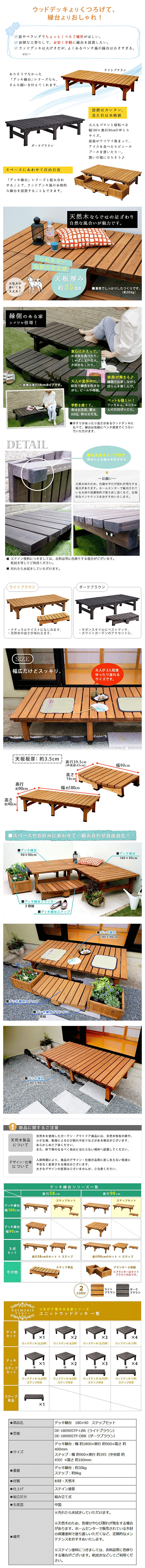 デッキ縁台 180×90 ステップセット DE-18090STPの商品説明