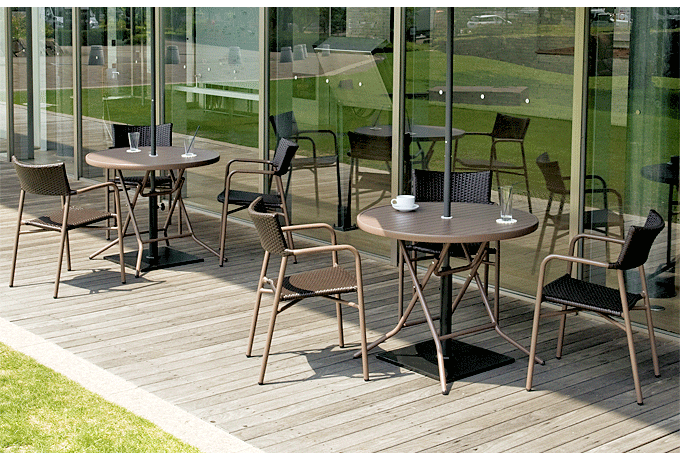 アルミアームチェア オープンカフェに業務用ガーデン ラタン調 AL