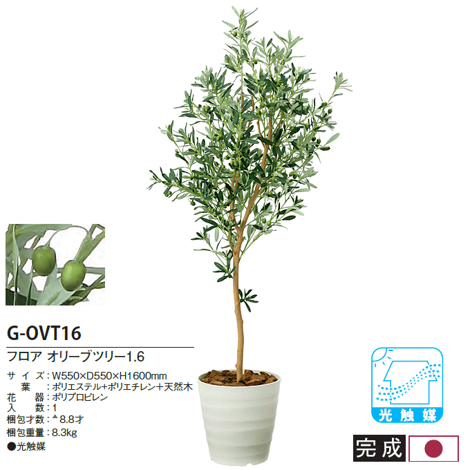人工植物 光触媒 アートグリーン フロア オリーブツリー1.6m G-OVT16