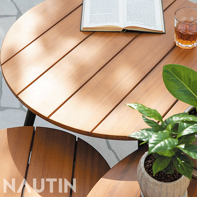 天然木ユーカリ 高級感のあるツヤ仕上げ ガーデンテーブル 直径