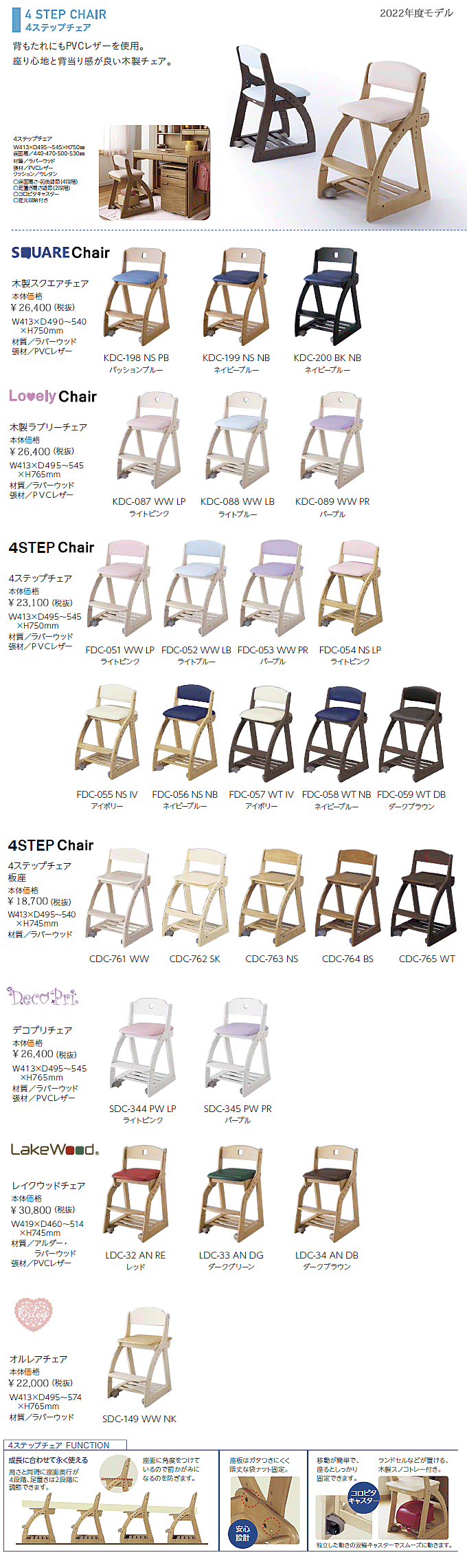 コイズミ学習チェア 木製板座 4ステップチェア CDC-766BK｜問屋卸し ...