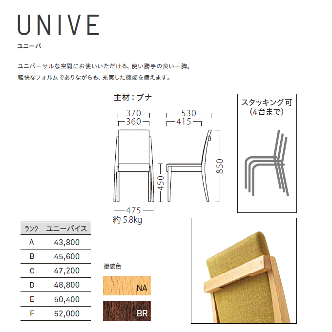 木製椅子 ユニーバ 商品仕様