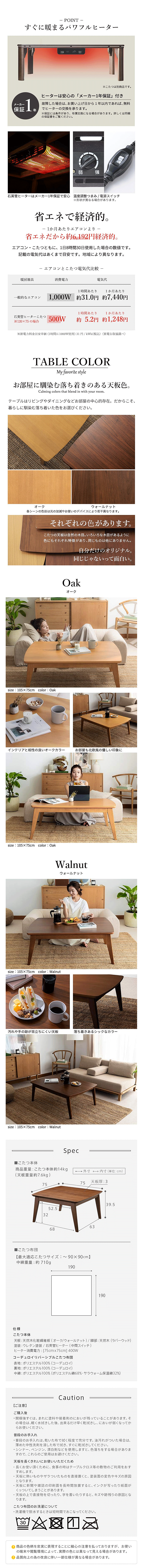 こたつセット イーズ2点セット 75x75cm サイズ