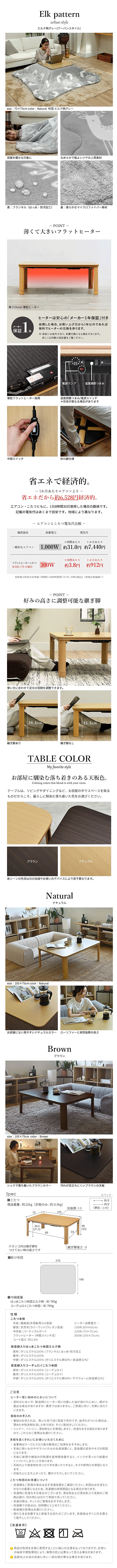 こたつセット フラットモリス2点セット 105x75cm サイズ