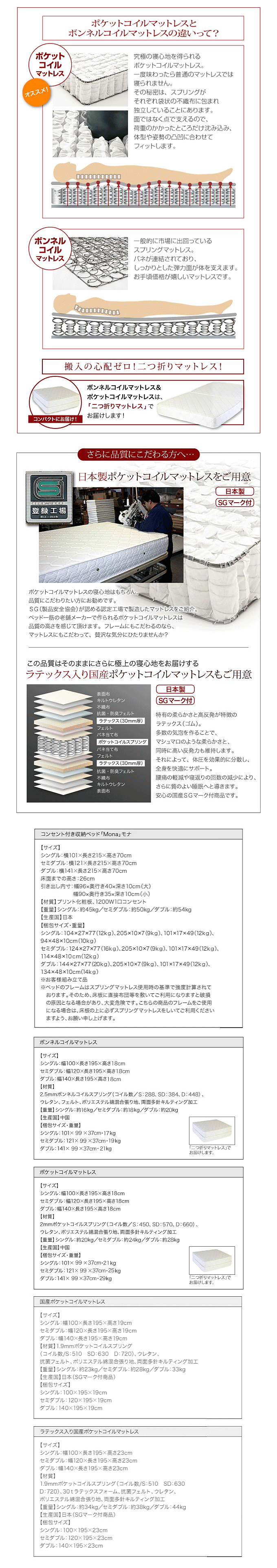 収納ベッド　モナナチュラルサイズ